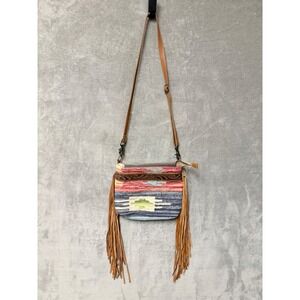 Myra Bag Southwestern Woven Leather Fringe Crossbody Bag Purse